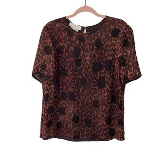 Escada Vintage Womens Blouse Size 10 Brown Leopard Animal Print Silk Blend